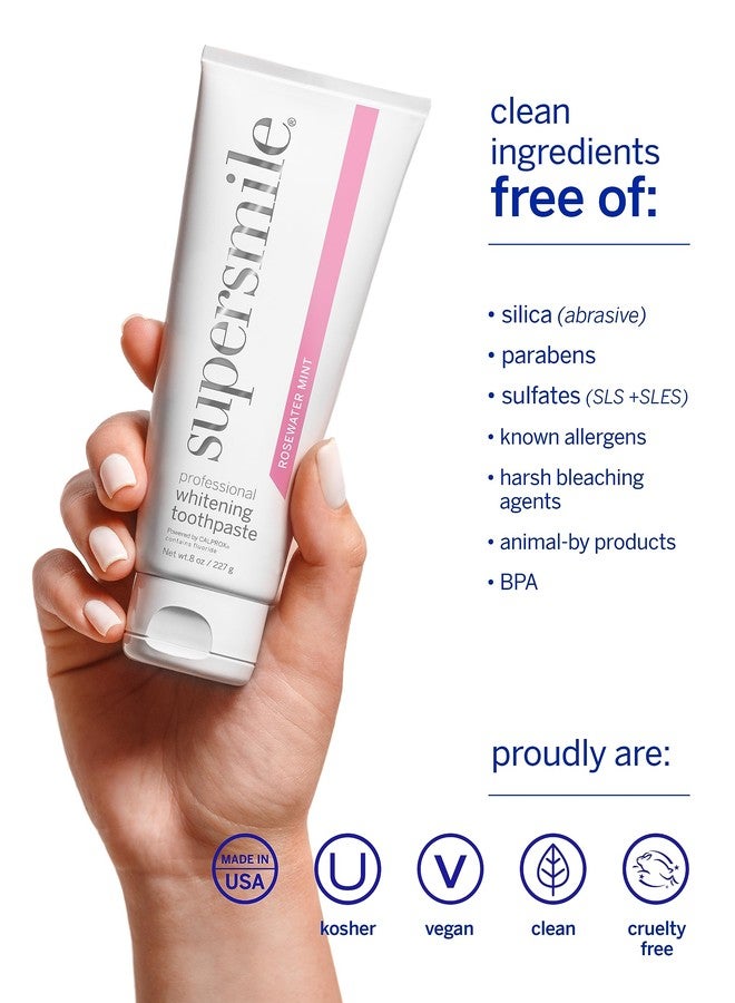 سوبر سمايل معجون أسنان سوبر سمايل برائحة ماء الورد والنعناع لتبييض الأسنان مع الفلورايد - تركيبة احترافية لأسنان أكثر بياضًا - يبيض حتى 6 درجات، 8 أونصة - Image 4